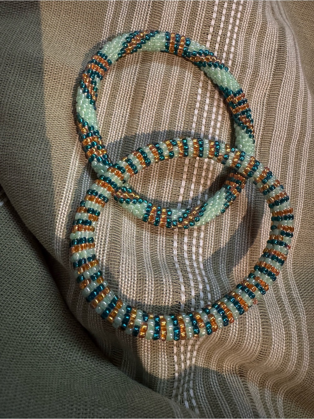 Nogu Handcrafted glass Bead Bracelets in Teal, Gold & Aqua